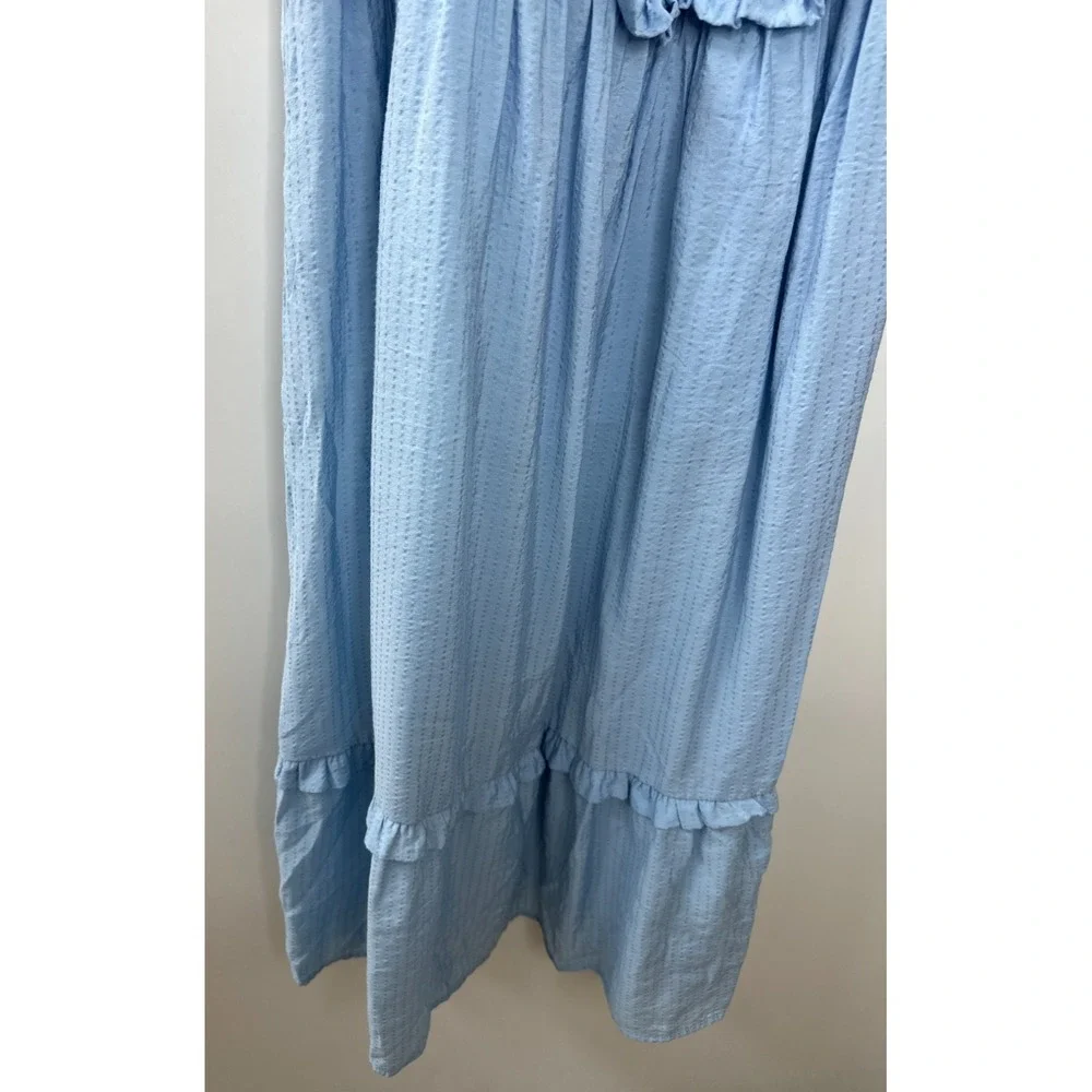 LE LIS Light Blue Smocked Puff Sleeve Midi Dress M Milkmaid Cottagecore Coquette - Picture 13 of 16
